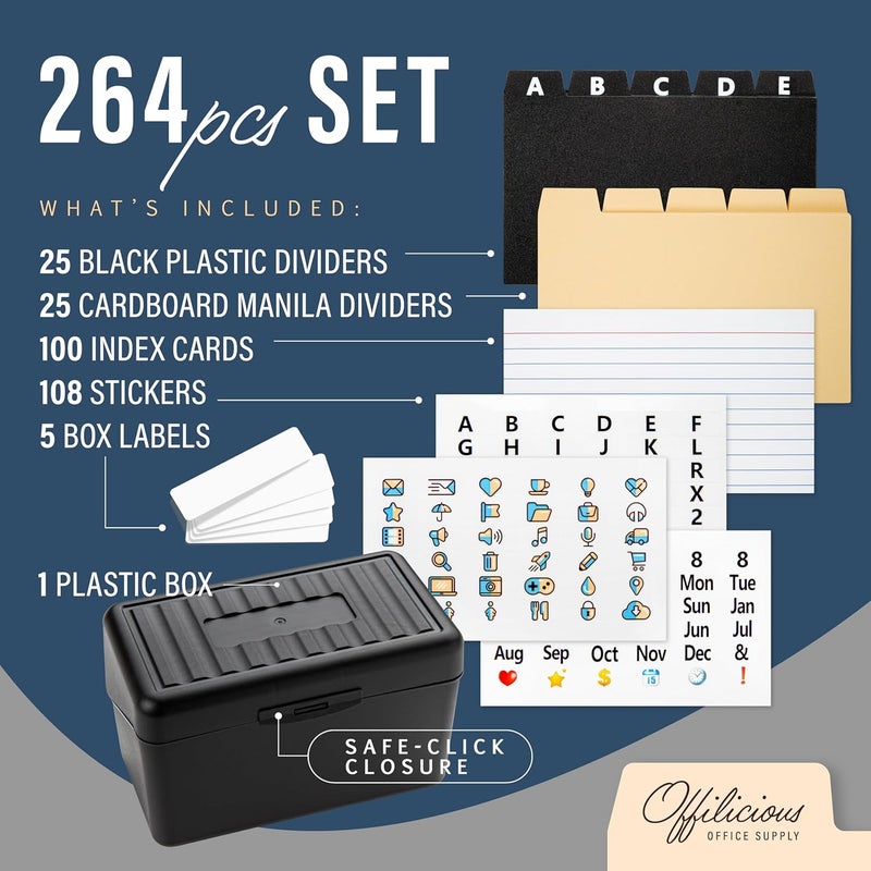 OFFILICIOUS Business Card Organizer 3x5 - Premium Index Card Holder Box for Flashcards, Notecards, Recipes - Recipe Box with Cards & Dividers, Labels, Stickers - Image 2